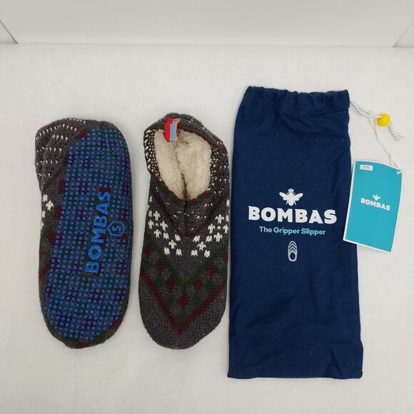 Bombas Gripper Slipper Unisex Size Small Charcoal Sherpa Lined Bootie House Sock - Picture 1 of 13